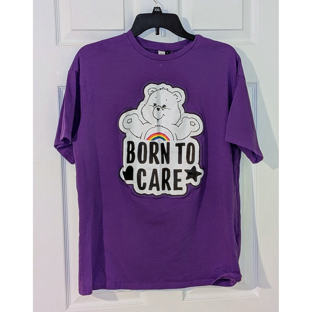 Care Bears Born to Care Purple Graphic‎ T Shirt XS Womens Cute Bear Tee NWOT